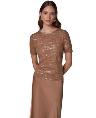 Donna Karan New York Women's Metallic Crewneck Short-Sleeve Sweater