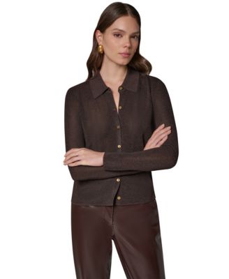 Женская приталенная рубашка-поло Donna Karan New York DK920 с длинным рукавом