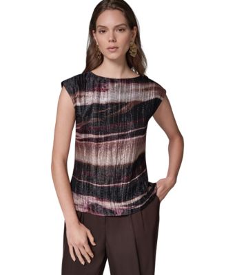 Donna Karan New York Women's Sleeveless Boat-Neck Striped Blouse