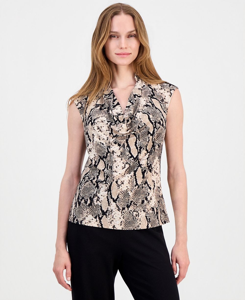 Anne Klein Petite трикотажный топ без рукавов с V-образным вырезом с принтом змеиной кожи