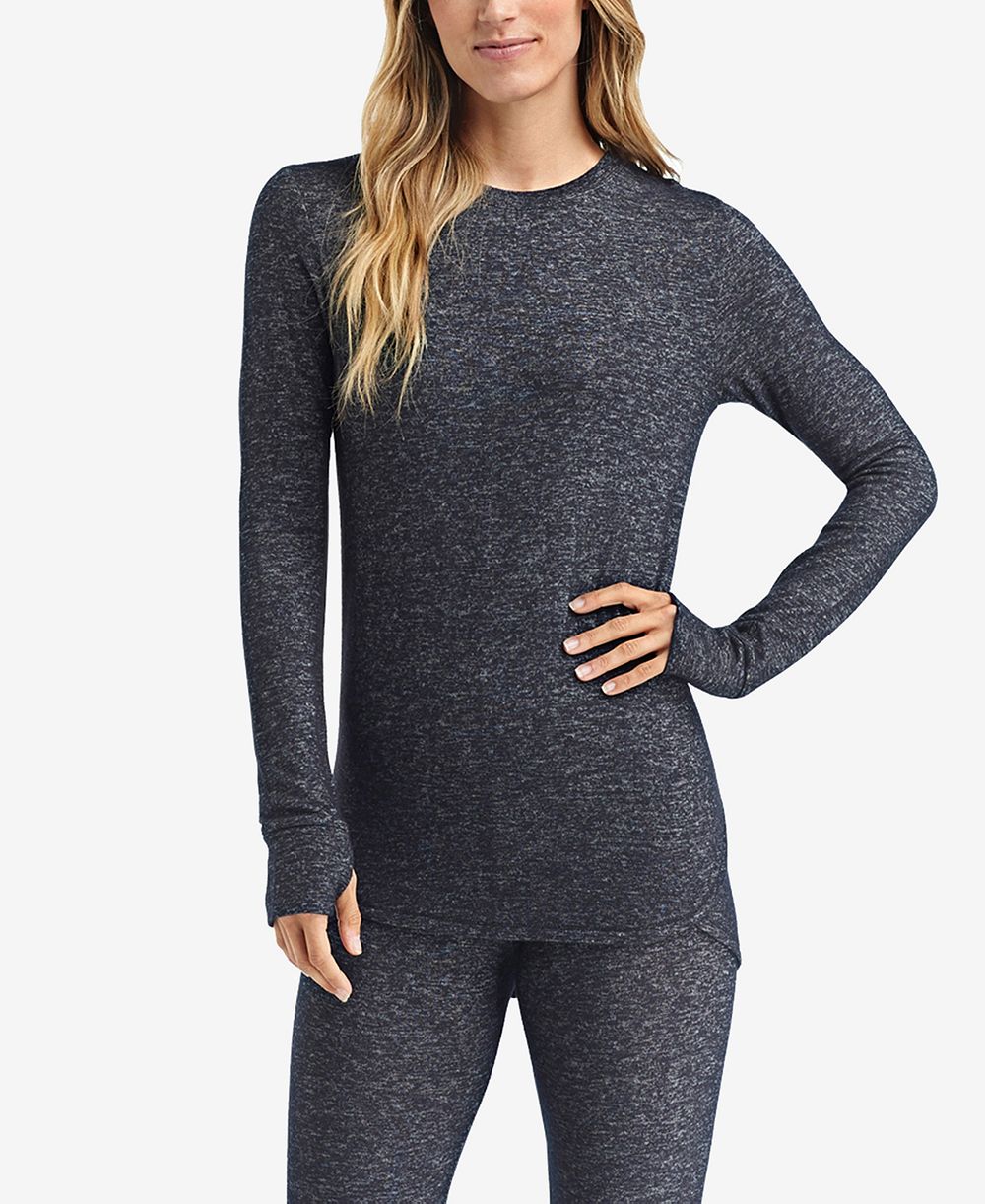 Cuddl Duds Women's SoftKnit Crewneck Sweater-Knit Long-Sleeve Top