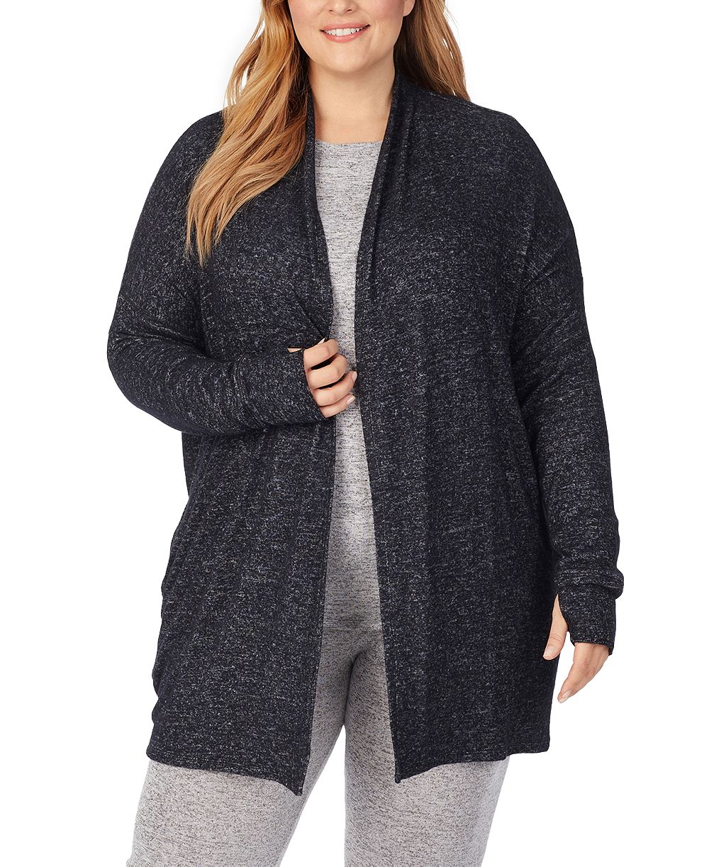 Cuddl Duds Plus Size SoftKnit Shawl Collar Thumbhole Sleeves Wrap