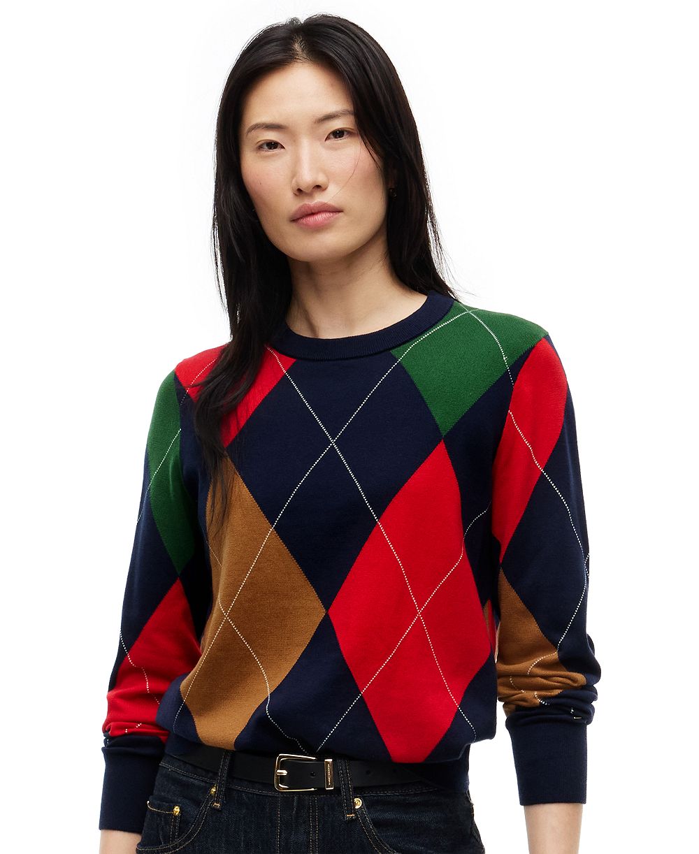 Tommy Hilfiger Women's Argyle Crewneck Cotton Sweater