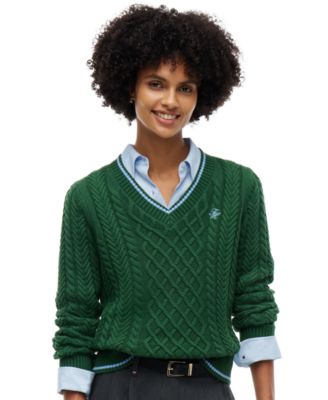 Женский свитер Tommy Hilfiger с V-образным вырезом и косичками