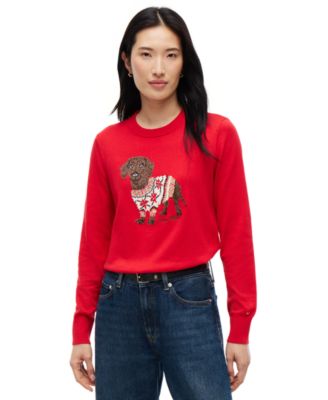 Tommy Hilfiger Женский свитер с круглым вырезом и принтом собаки