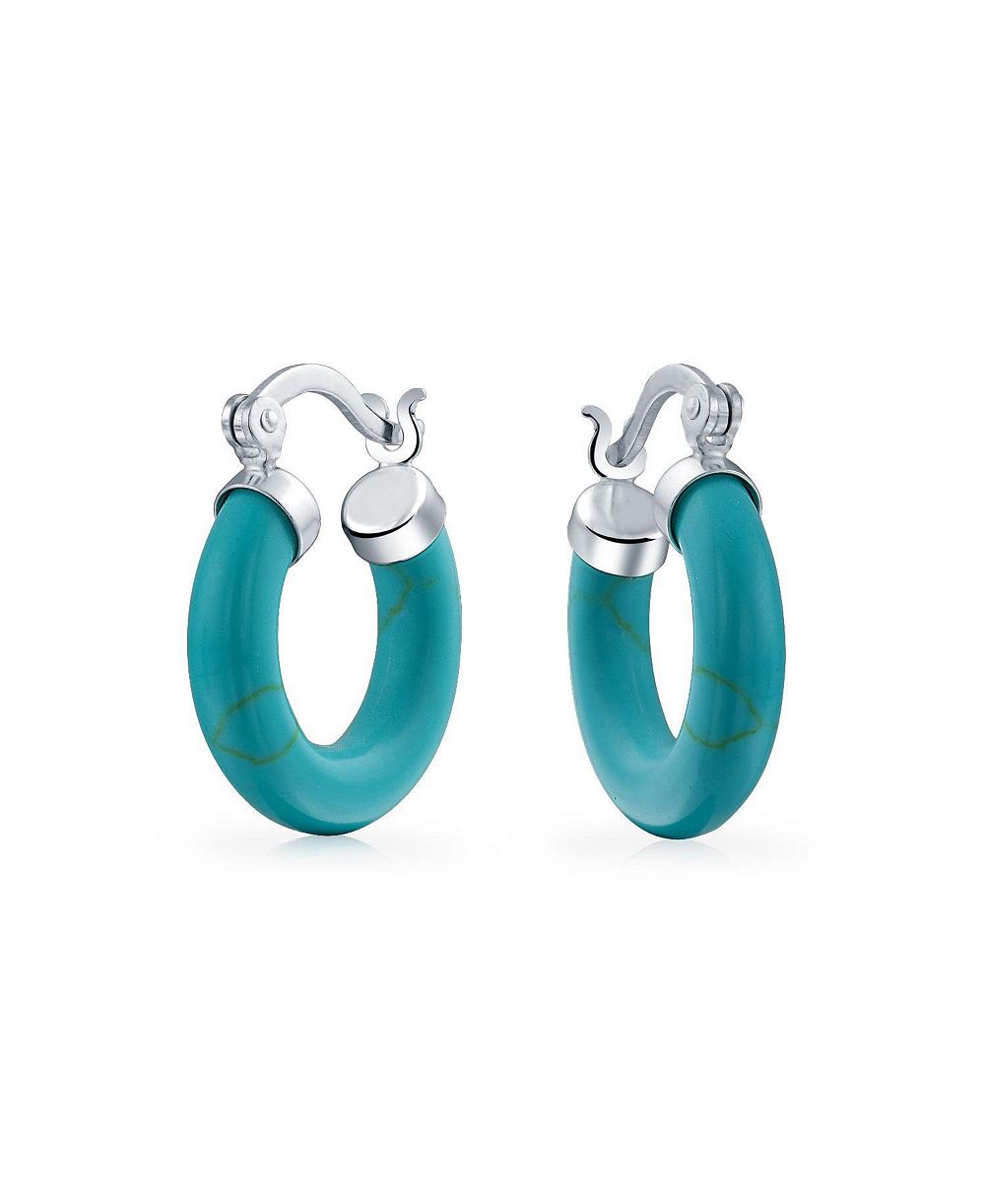Серьги-кольца Bling Jewelry Classic Stone Turquoise Onyx из серебра .925, диаметр .75 Inch