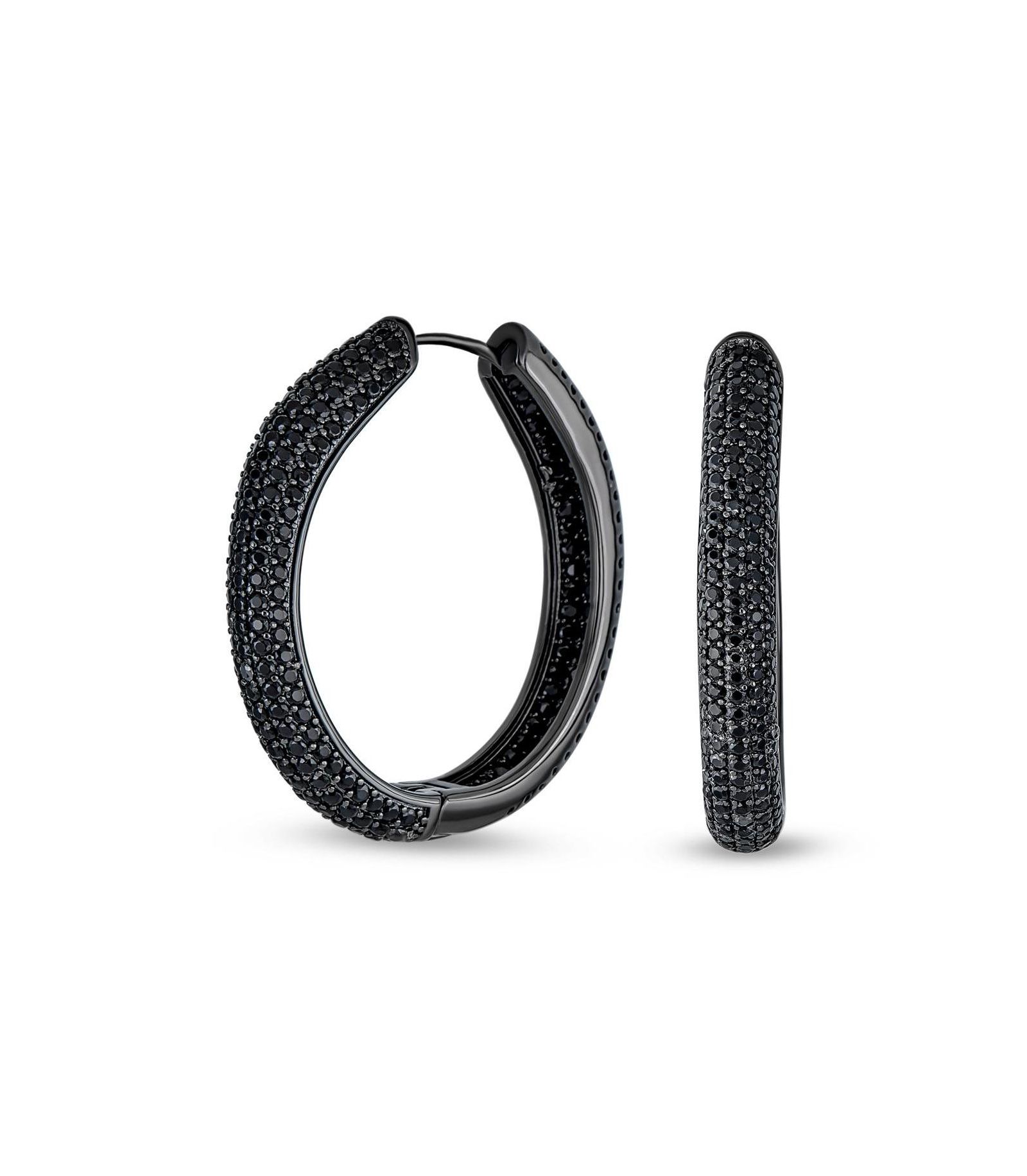 Bling Jewelry серьги-кольца с фианитами, крупные, черное напыление, 1.5" Dia