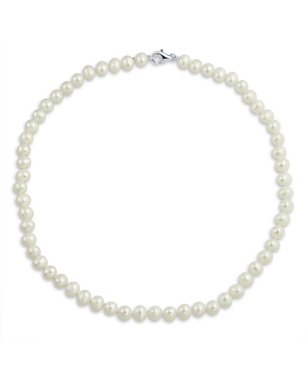 Ожерелье Bling Jewelry Simple Classic Freshwater Cultured Pearl Strand 7MM Sterling Silver Clasp
