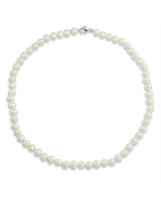 Bling Jewelry Simple Classic Freshwater Cultured Pearl Strand Necklace 7MM Hand Knotted Sterling Silver Clasp