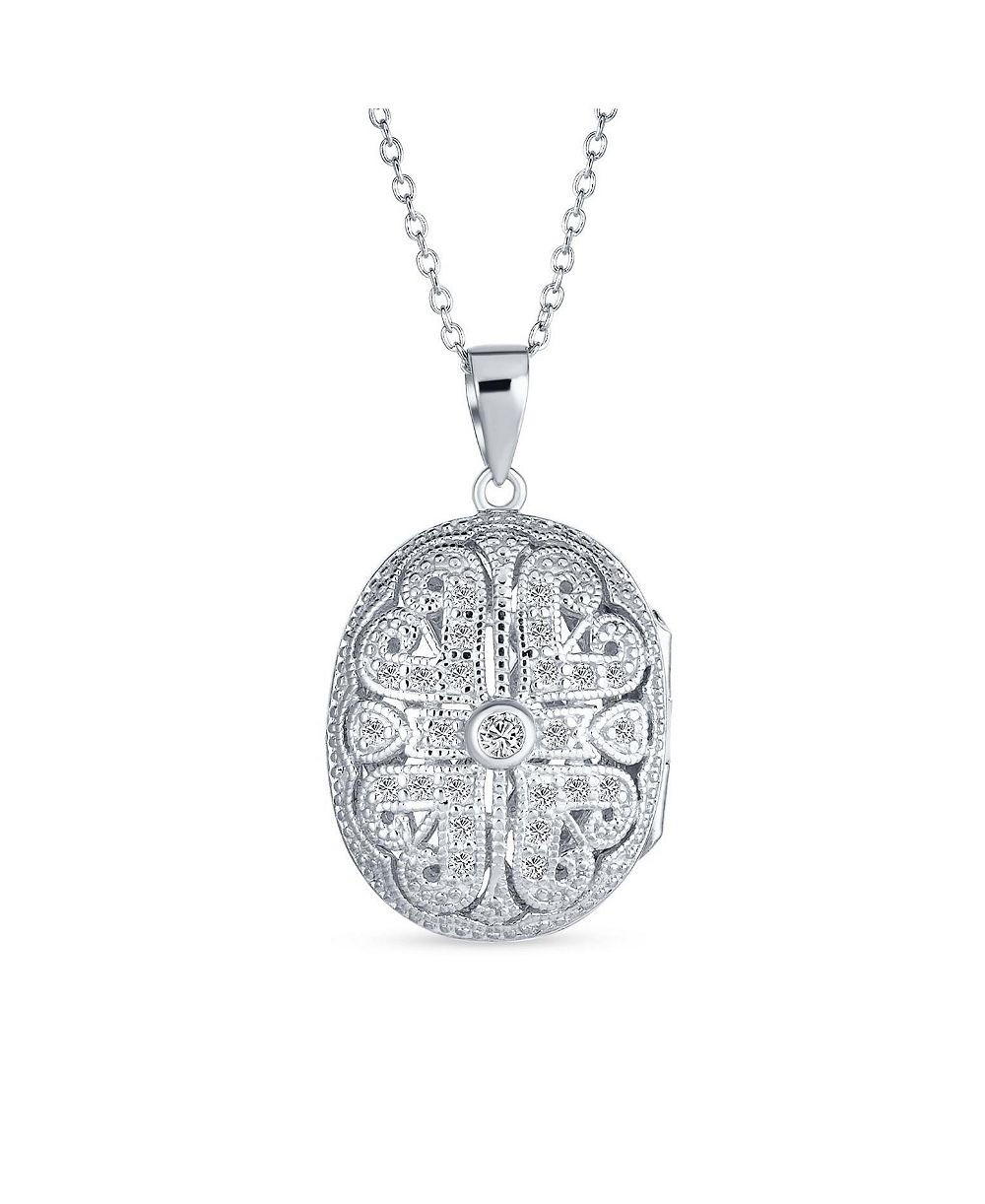 Ожерелье-локет Bling Jewelry Antique Style Heart and Clover Gold Plated Sterling Silver