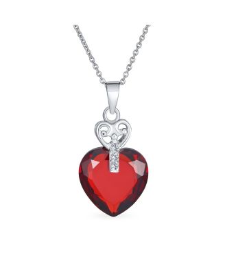 Bling Jewelry Key to Her Heart Cubic Zirconia Large Heart Necklace Pendant Sterling Silver