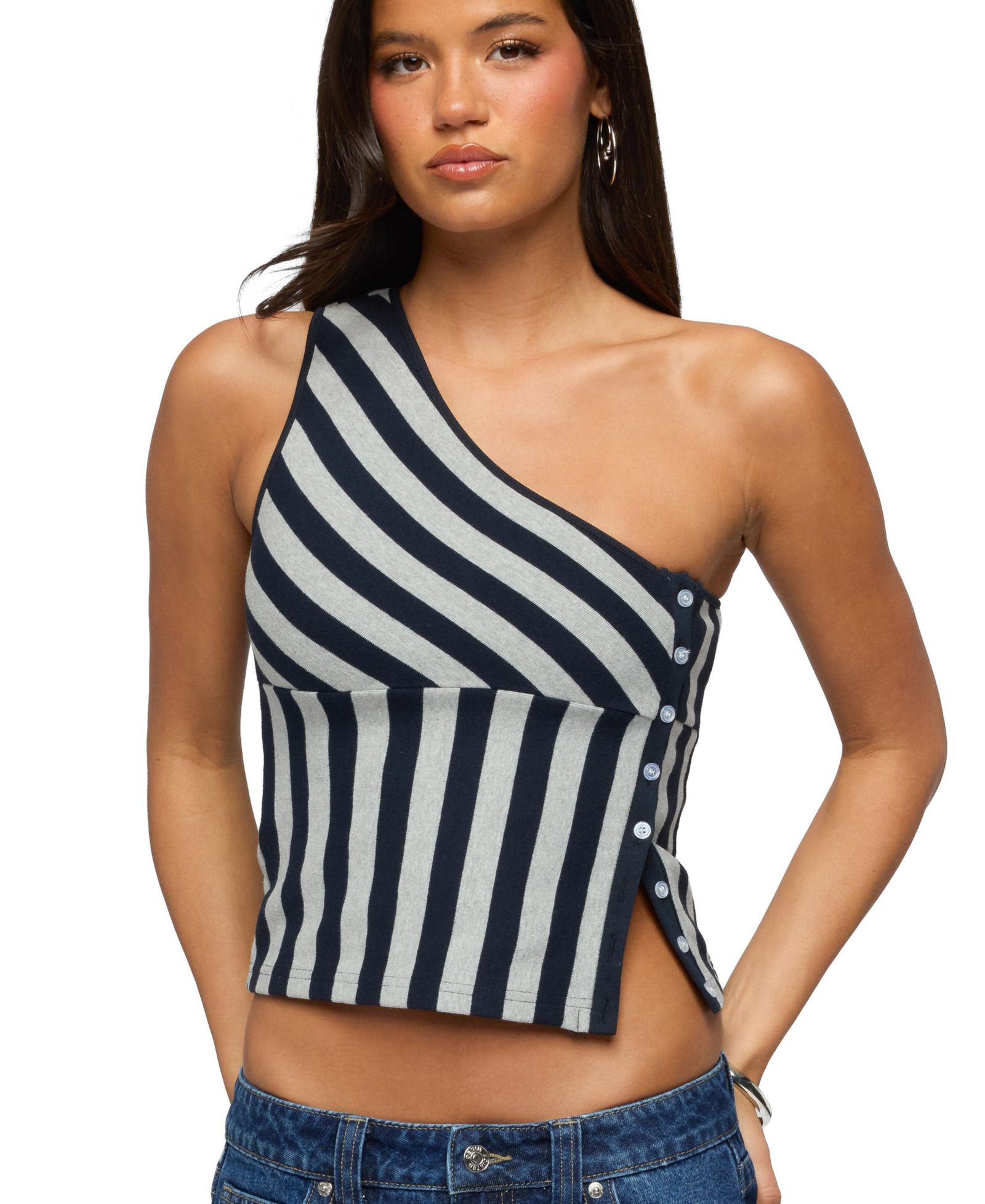 Топ Edikted Women's Button Striped One Shoulder