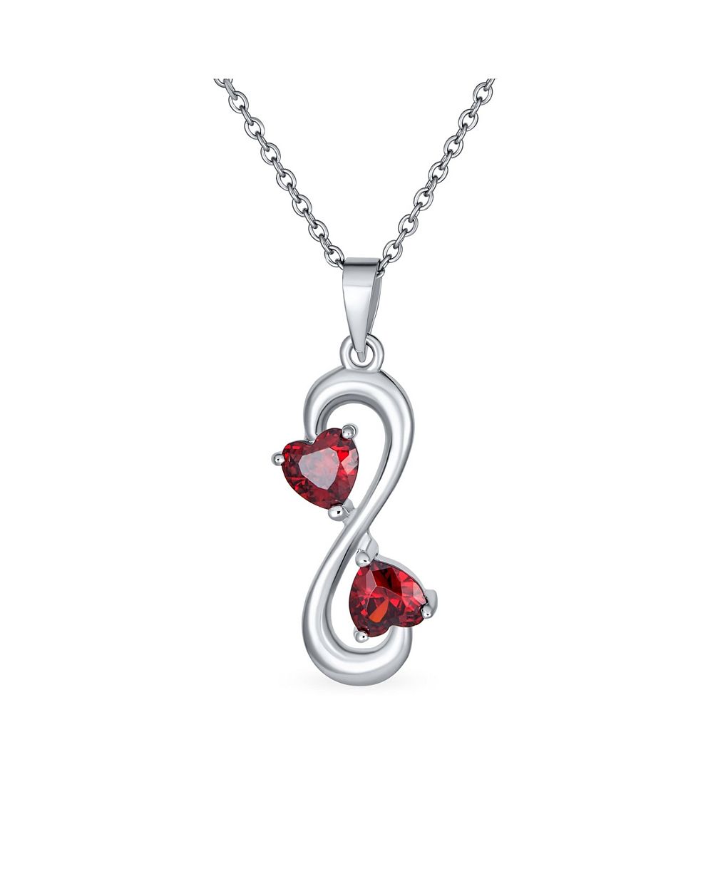 Bling Jewelry Forever Love Double Ruby Cubic Zirconia Infinity Hearts Necklace Pendant Sterling Silver