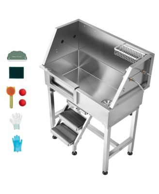 RUIE 34 inch Stainless Steel Dog Grooming Bathtub with Non Slip Stairs and Faucet Left Door