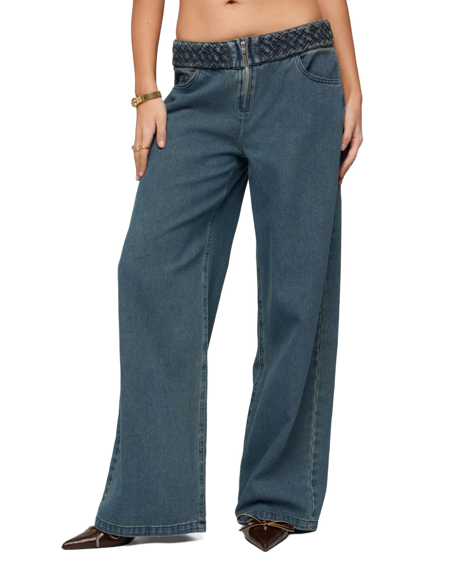 Edikted Women's Braidey Low Rise Baggy Jeans