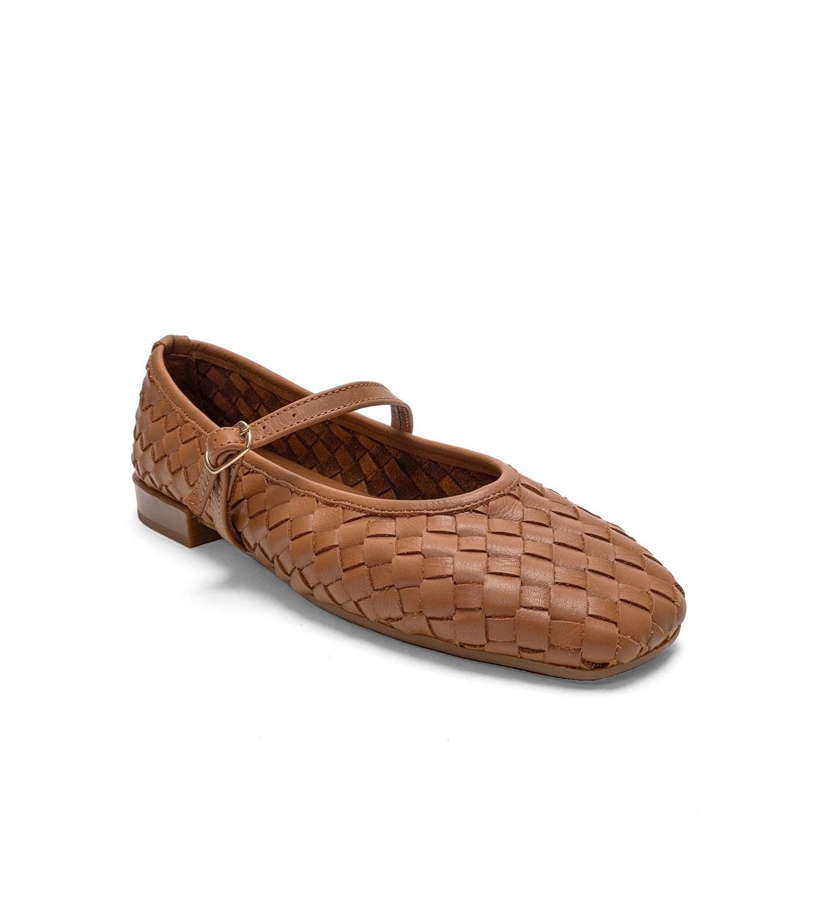 Forever & Always Shoes Women's Yevora Leather Woven Strap Ballet Flat