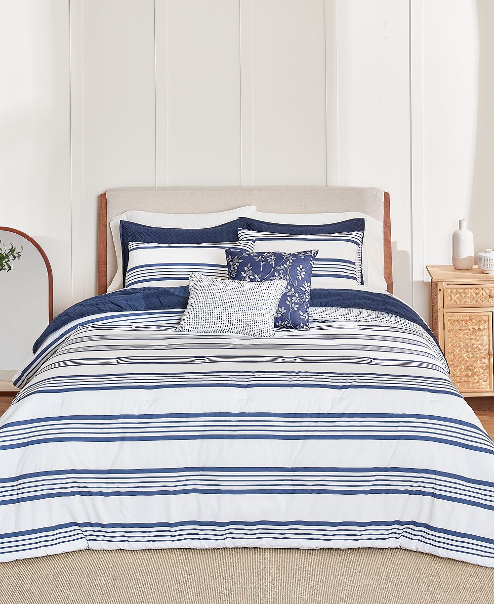 Anne Klein Archer Stripe Cotton Blend 5-Piece Comforter Set, King
