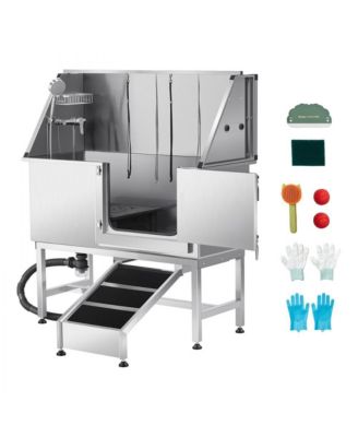 RUIE 50 inch Stainless Steel Dog Bathtub with Ramp PE Filter Board and Showerhead Right