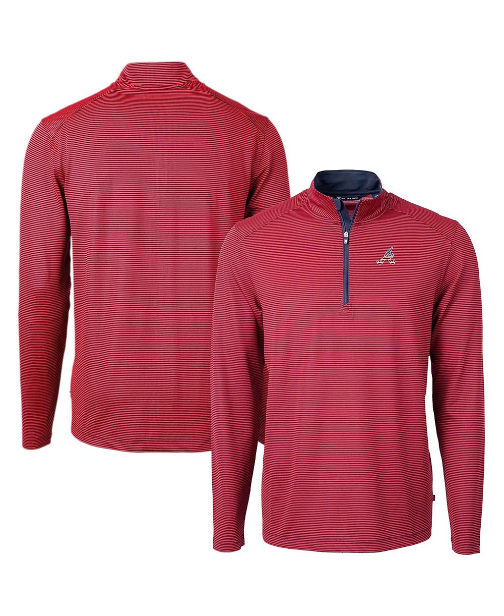 Мужской джемпер Cutter & Buck Red Atlanta Braves Americana Logo Virtue Eco Pique Stripe Quarter-Zip Pullover Sweatshirt