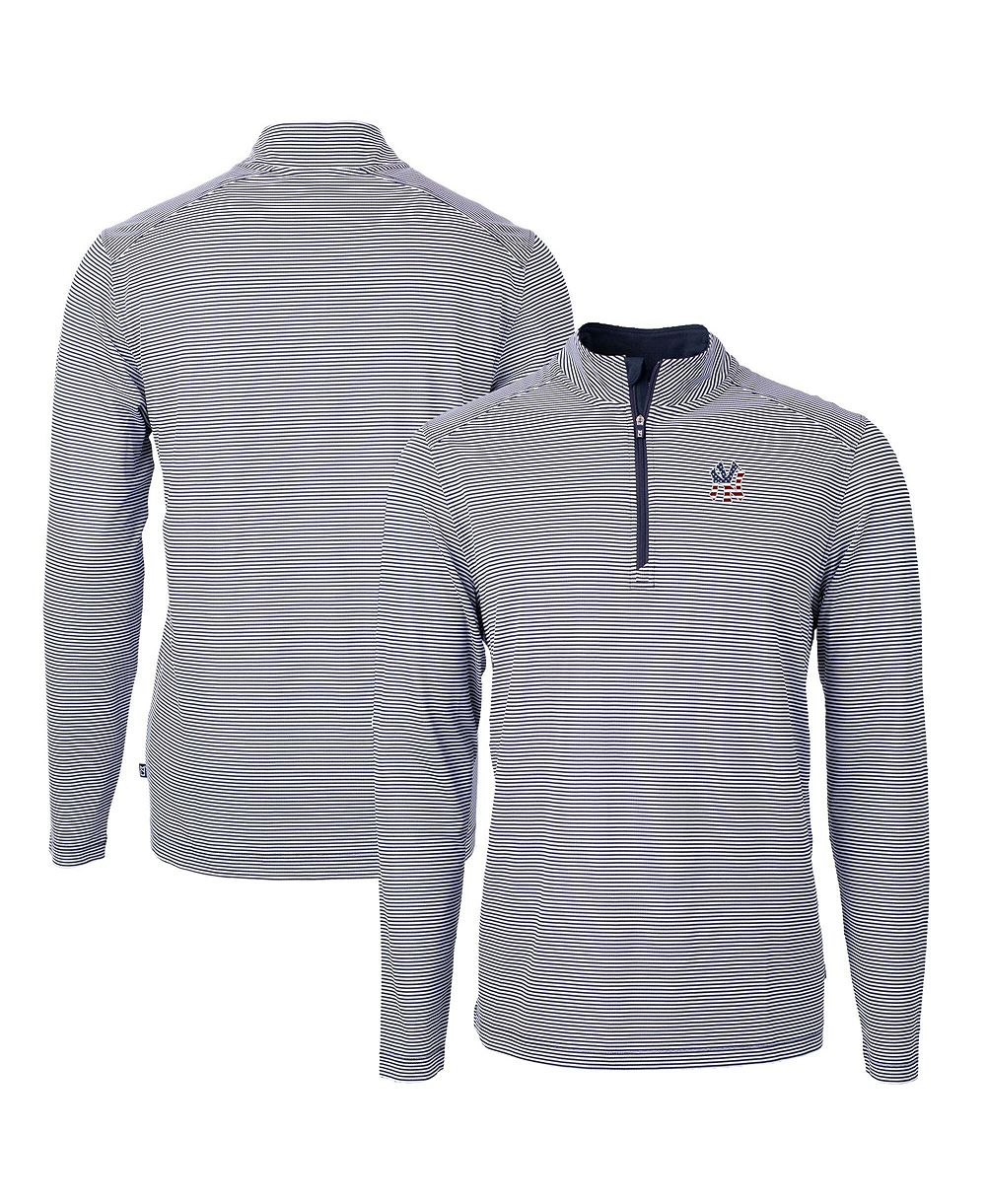 Мужской джемпер Cutter & Buck с логотипом New York Yankees Americana Logo Virtue Eco Pique Stripe Quarter-Zip