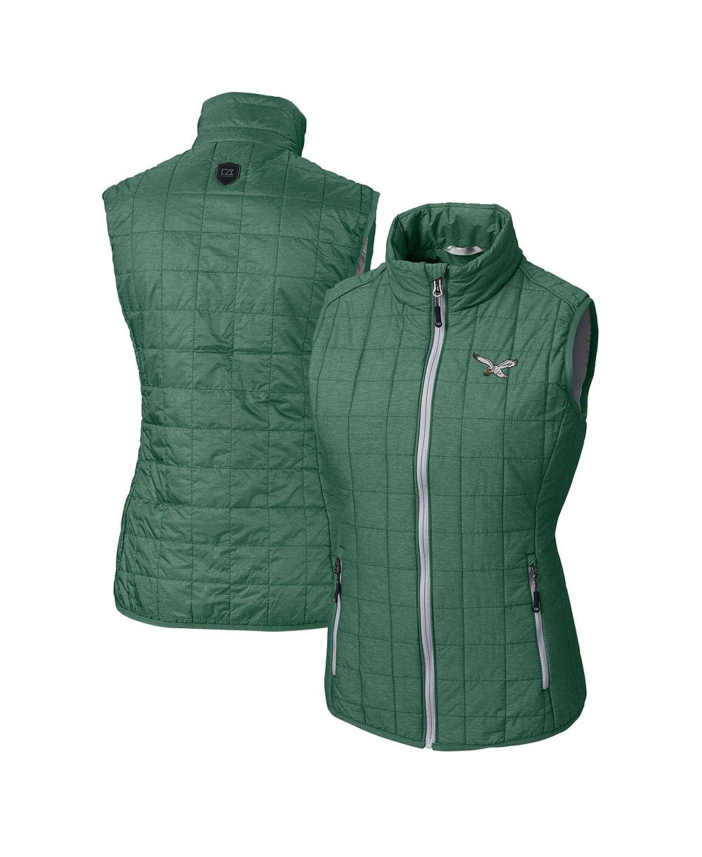 Женская жилетка Cutter & Buck Heather Green Philadelphia Eagles Gridiron Classics Logo Rainier PrimaLoft Eco Insulated Full-Zip Puffer