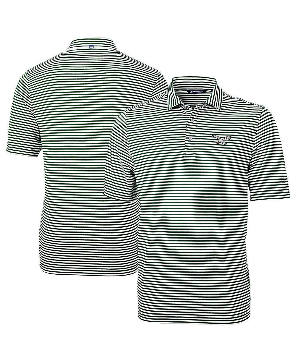 Мужская рубашка поло Cutter & Buck Hunter Green Philadelphia Eagles Virtue Eco Pique Micro Stripe