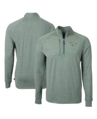 Мужской джемпер Cutter & Buck Heather Green Philadelphia Eagles Adapt Eco Knit Heathered Quarter-Zip Pullover Sweatshirt