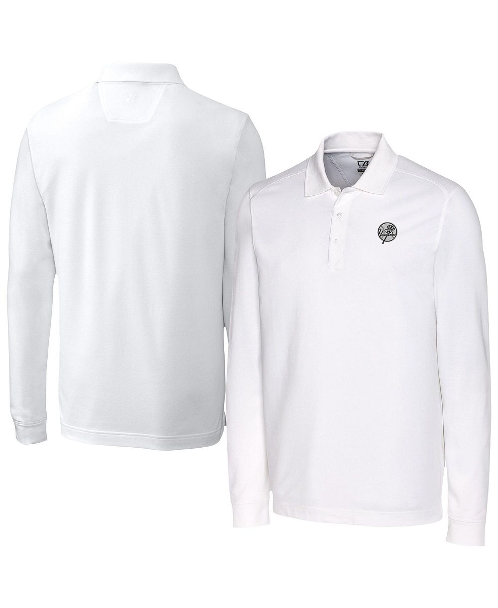 Cutter & Buck Men's White New York Yankees Advantage DryTec Tri-Blend Long Sleeve Polo Shirt
