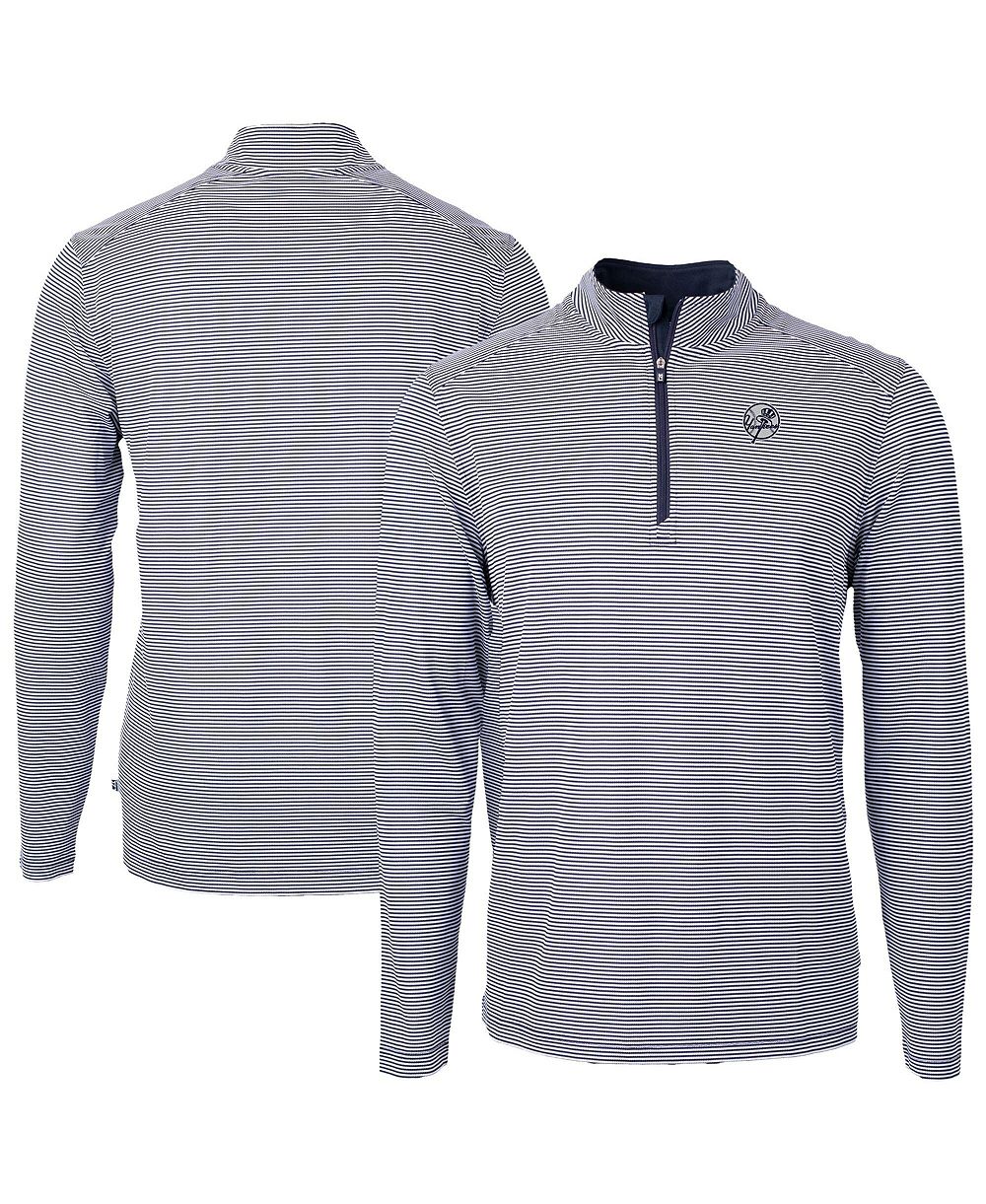 Мужская куртка Cutter & Buck Navy New York Yankees Virtue Eco Pique Micro Stripe Quarter-Zip Jacket