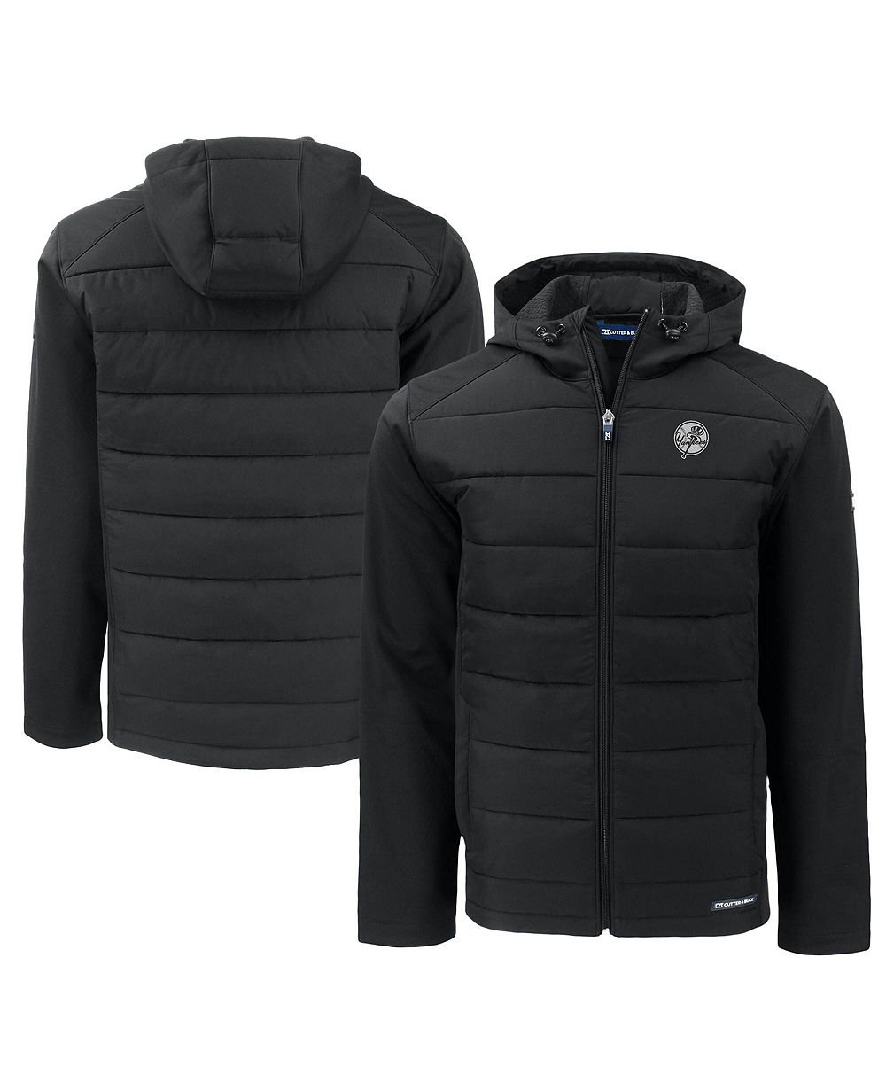 Cutter & Buck Men's Black New York Yankees Big & Tall Evoke Hybrid Eco Softshell Full-Zip Hooded PrimaLoft Jacket