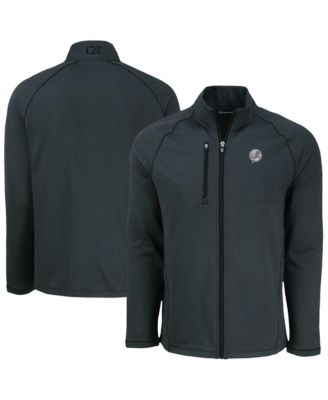 Cutter & Buck Men's Heather Black New York Yankees Peshastin Eco Fleece Raglan Full-Zip Jacket