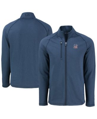 Cutter & Buck Men's Heather Navy New York Yankees Peshastin Eco Fleece Raglan Full-Zip Jacket