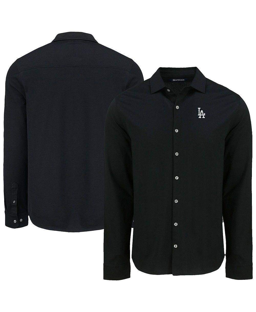 Мужская рубашка Cutter & Buck Black Los Angeles Dodgers Knitted Advantage Tri-Blend Eco Soft Pique Long Sleeve Button-Up