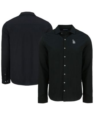 Мужская рубашка Cutter & Buck Black Los Angeles Dodgers Knitted Advantage Tri-Blend Eco Soft Pique Long Sleeve Button-Up
