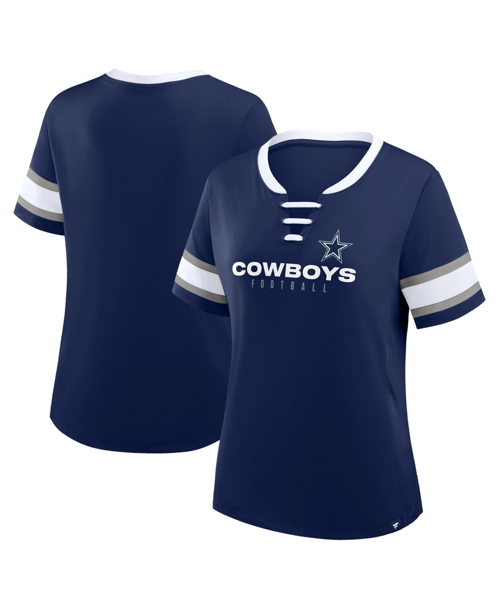 Женская футболка Fanatics Navy Dallas Cowboys Plus Size Red Zone Athena Lace-Up V-Notch Neck