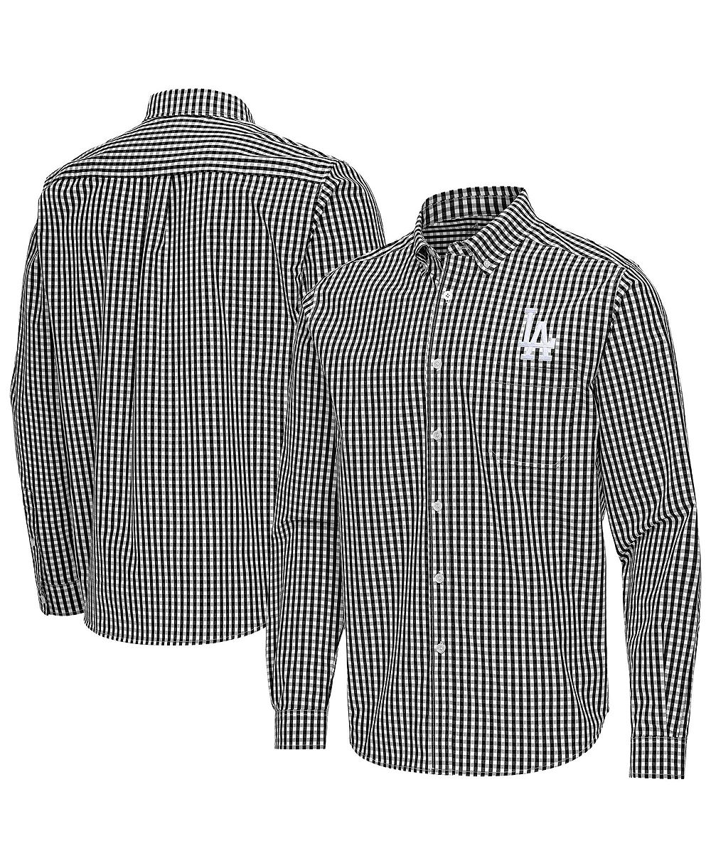 Antigua Men's Black Los Angeles Dodgers Ellis Woven Tri-Blend Button-Down Shirt