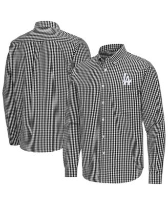 Antigua Men's Black Los Angeles Dodgers Ellis Woven Tri-Blend Button-Down Shirt