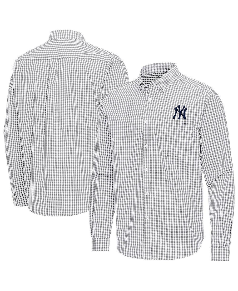 Antigua Men's Gray New York Yankees Ellis Woven Tri-Blend Button-Down Shirt