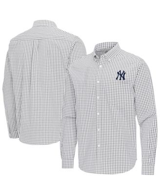 Antigua Men's Gray New York Yankees Ellis Woven Tri-Blend Button-Down Shirt