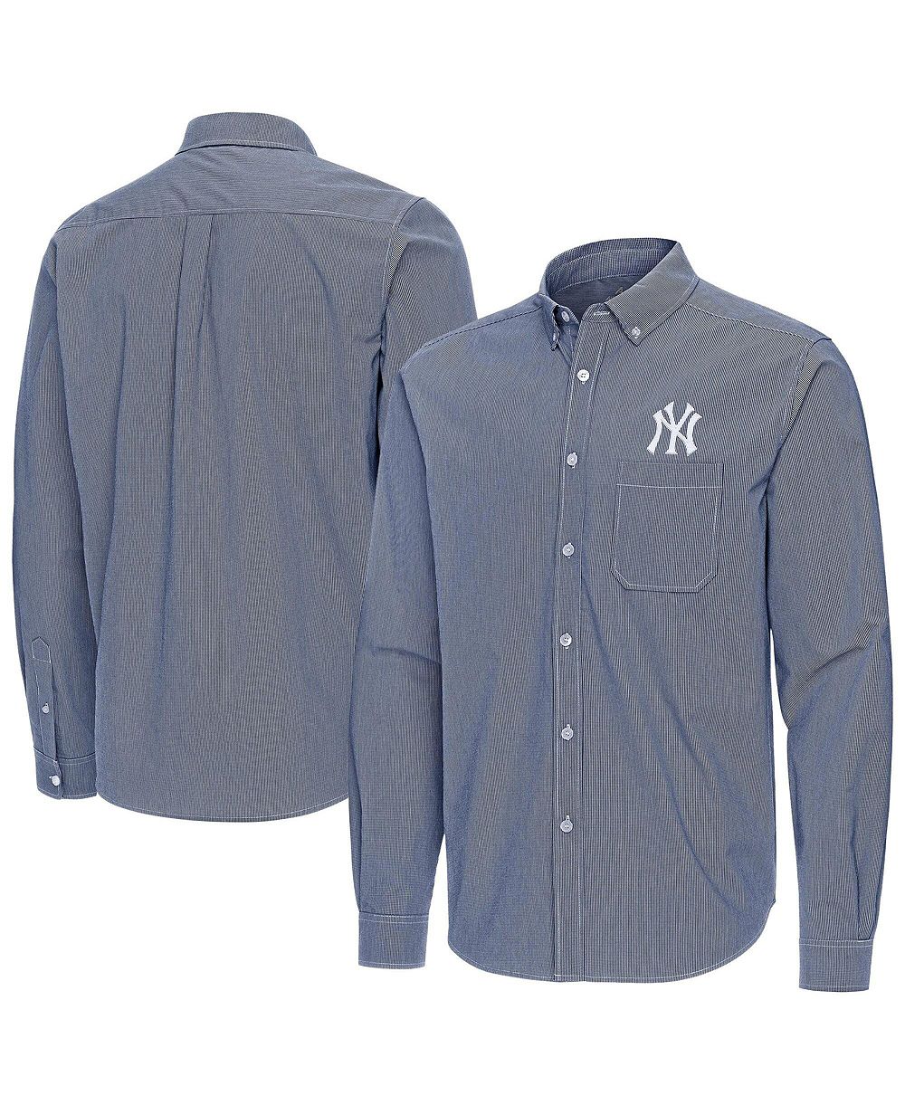 Antigua Men's Navy New York Yankees Porter Woven Long Sleeve Button-Down Shirt