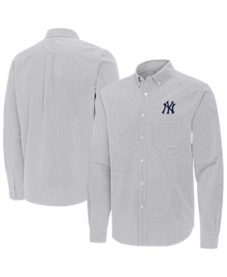Antigua Men's Gray New York Yankees Porter Woven Long Sleeve Button-Down Shirt