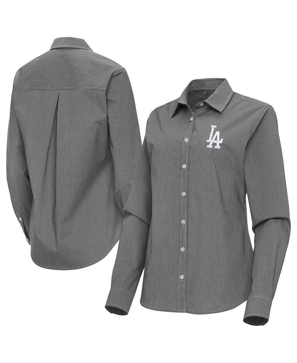 Женская рубашка Antigua Black Los Angeles Dodgers Porter Woven Long Sleeve Button-Up