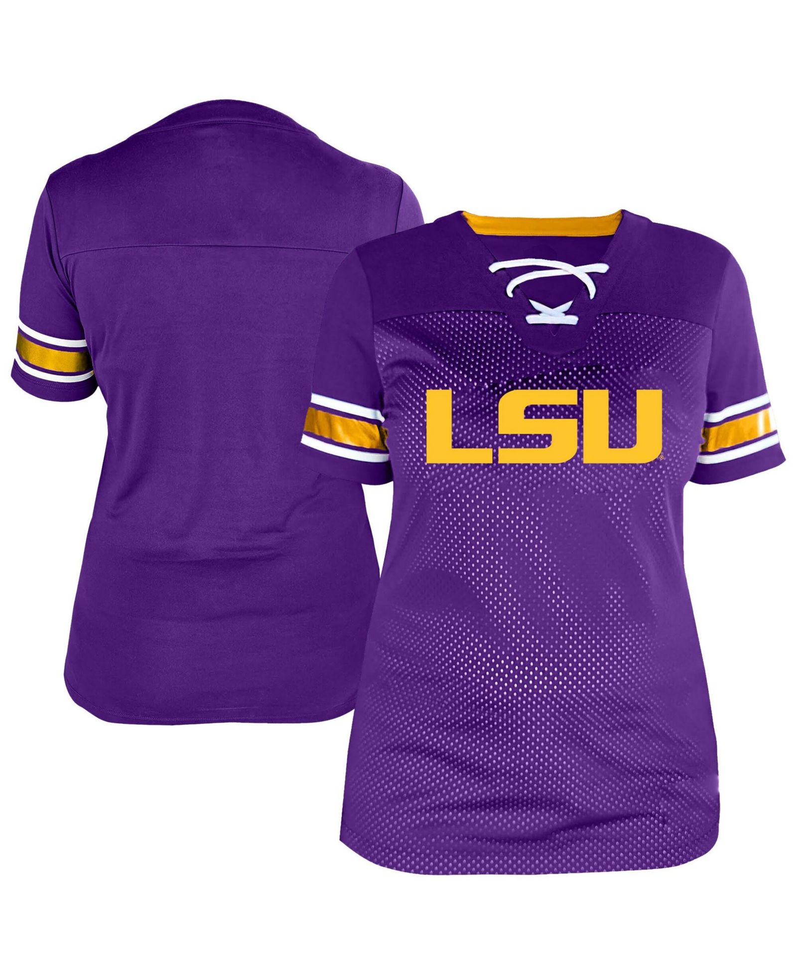 Женская футболка Fanatics Purple LSU Tigers Plus Size Mesh Overlay Lace-Up Jersey