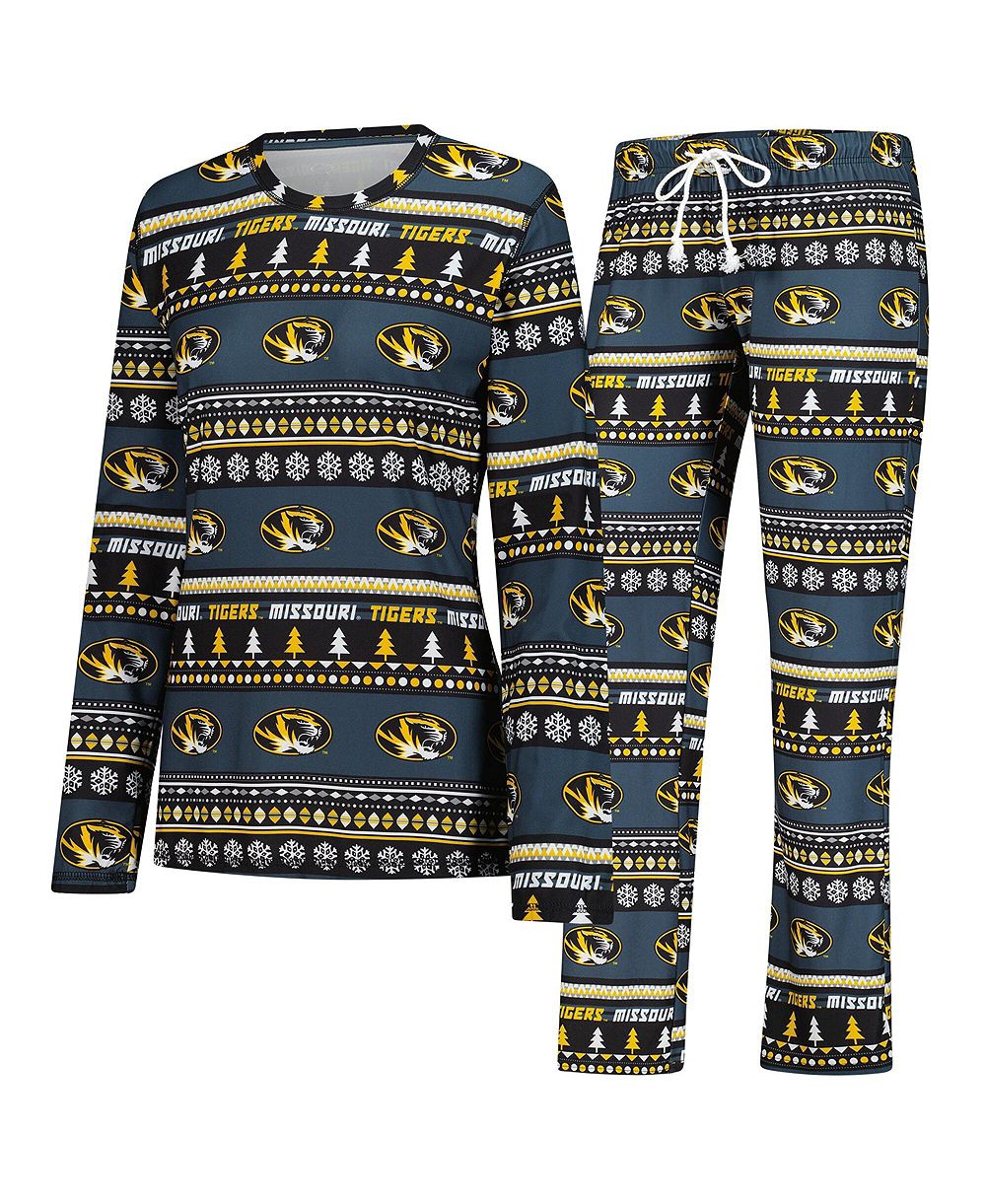 Concepts Sport Women's Black Missouri Tigers Ugly Sweater Holiday Long Sleeve Top & Pants Sleep Set