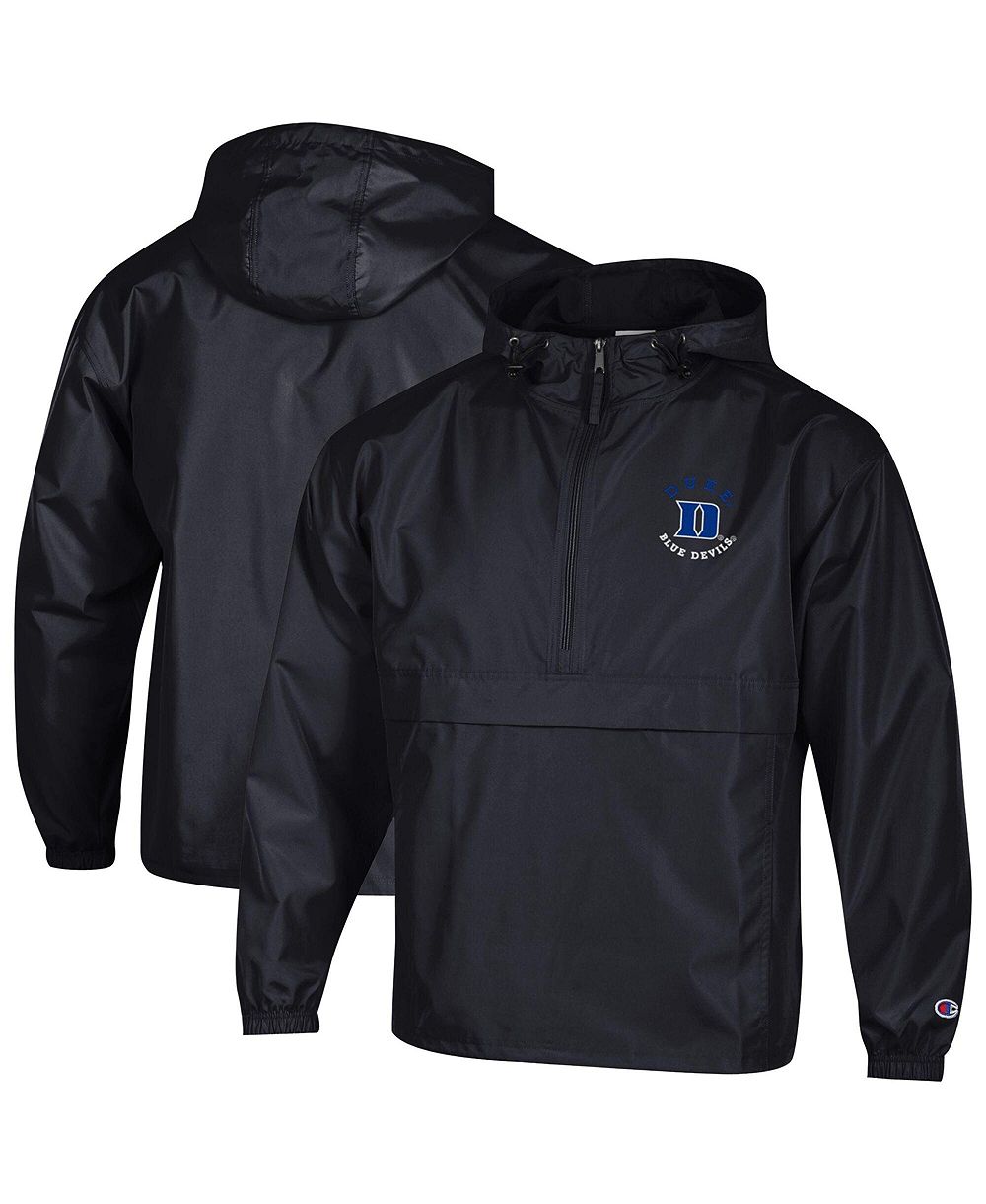 Champion Men's Black Duke Blue Devils Packable Hooded Windbreaker Half-Zip Jacket