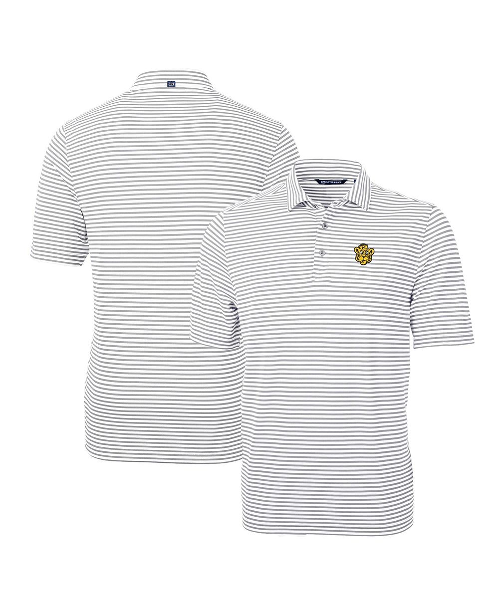 Cutter & Buck Men's Gray Missouri Tigers Throwback Logo Virtue Eco Pique Stripe Polo Shirt