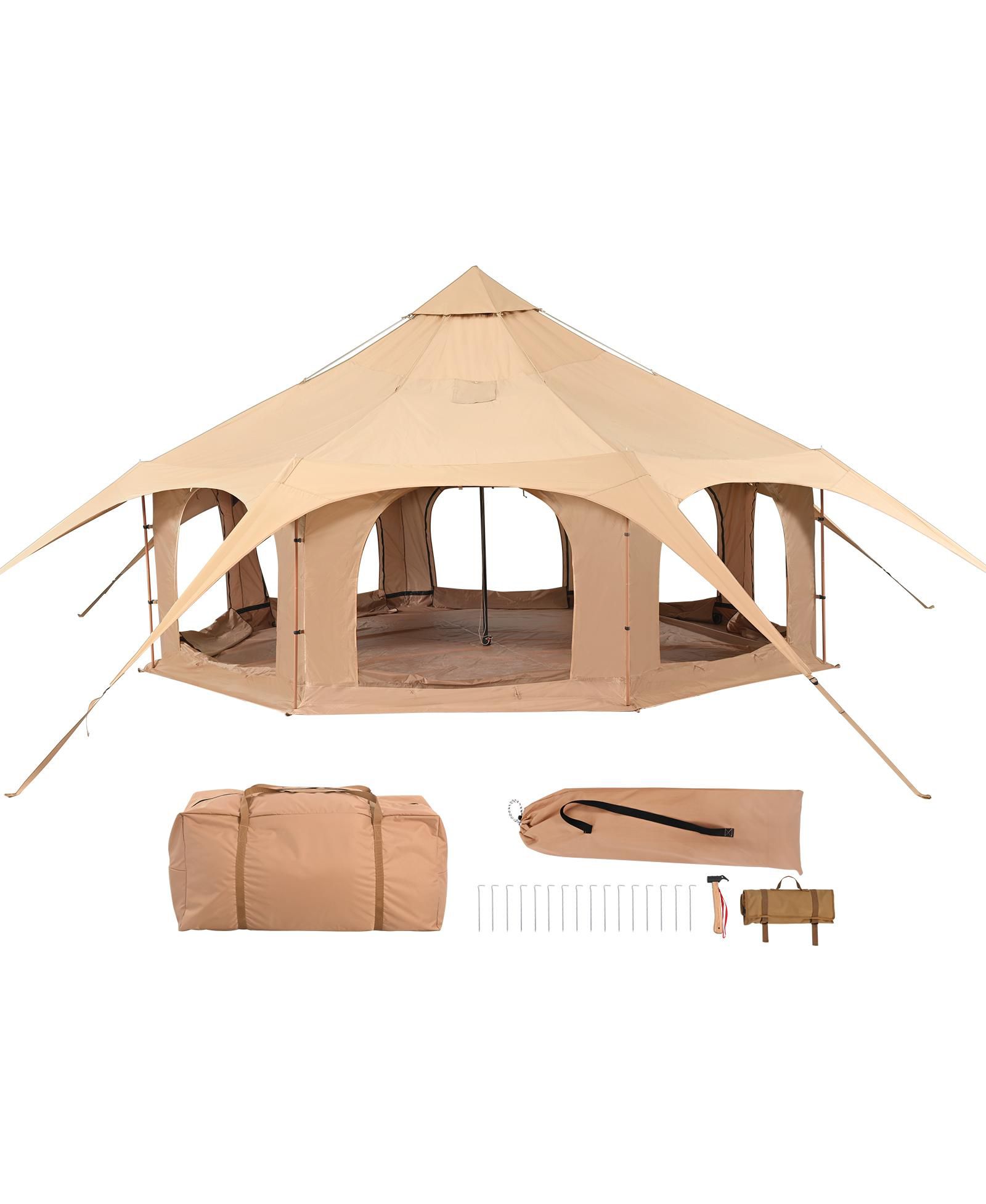 COZITO Canvas Bell Tent, Yurt Tent with Stove Jack and 8 Windows