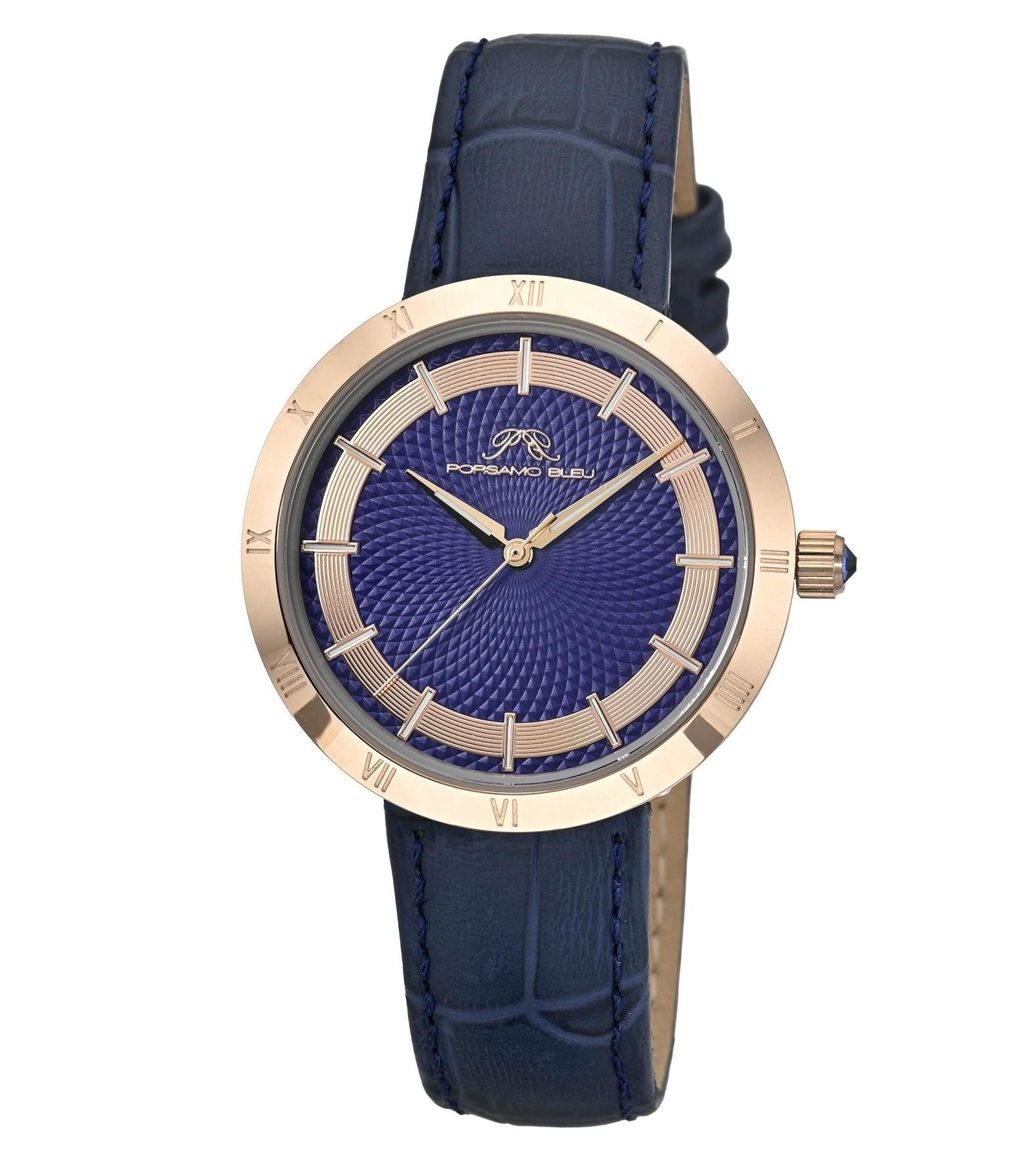 Женские наручные часы Porsamo Bleu Monroe Round Blue Genuine Leather Band 36 mm
