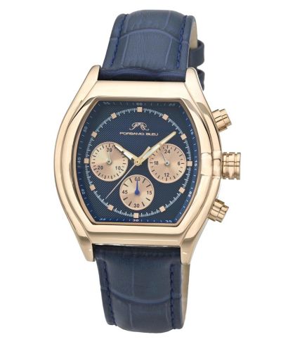 Porsamo Bleu Men's Roman Chronograph Blue Genuine Leather Band Watch 42 mm