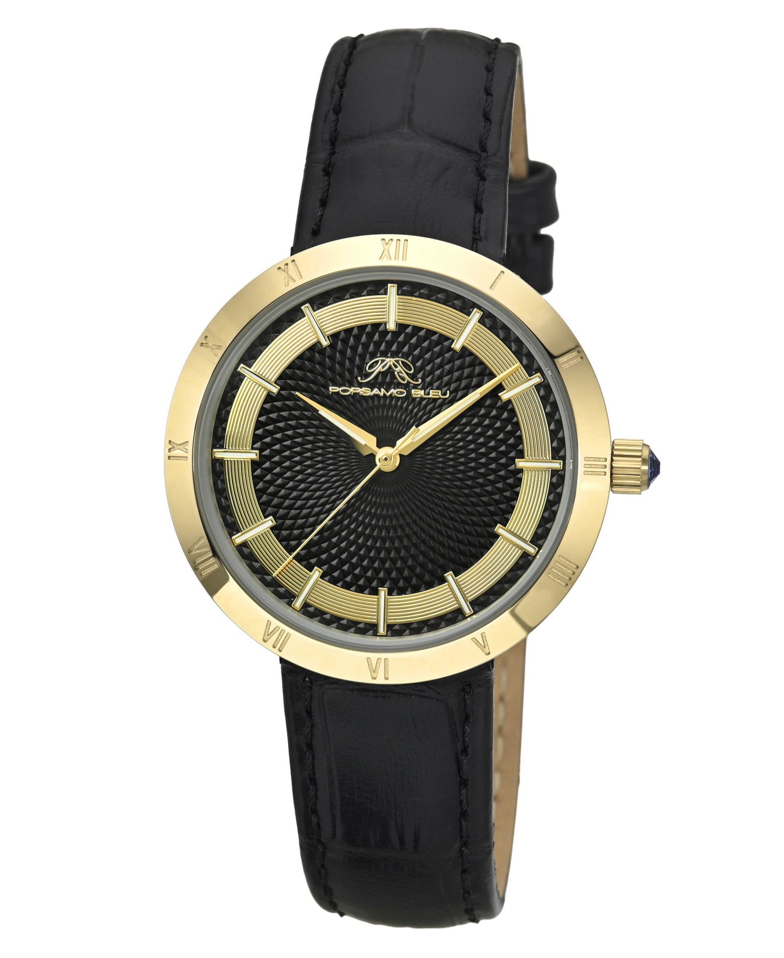 Женские часы Porsamo Bleu Monroe Round Black Genuine Leather Band 36 mm